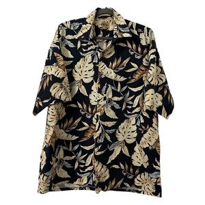 Campia Moda Mens Shirt Size XL Black Cream Hawaiian Floral Button Up 100% Cotton
